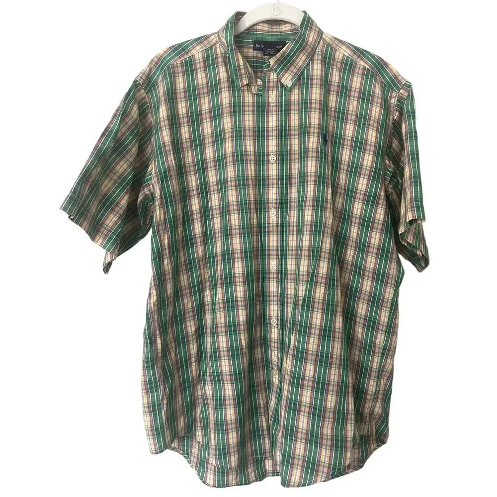 Ralph‎ Lauren Boys Plaid Button Down Short Sleeve Shirt Size XL 20